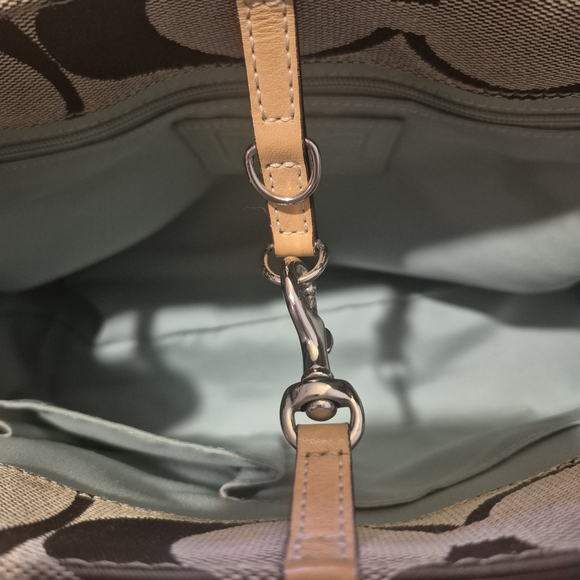Coach Signature Canvas Coral Reef Appliqué Satchel - Tan & Mint - Picture 13 of 13